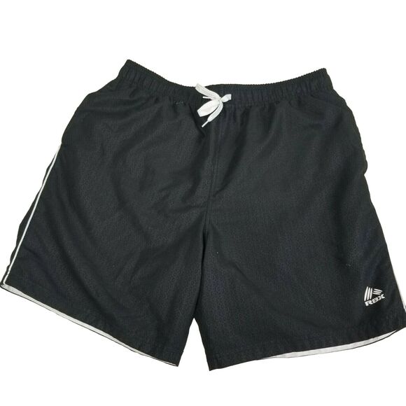 Men's XL Black RBX Men's 7 Inch Volley Swim Shorts Trunks With White Trim Lined - Picture 1 of 7